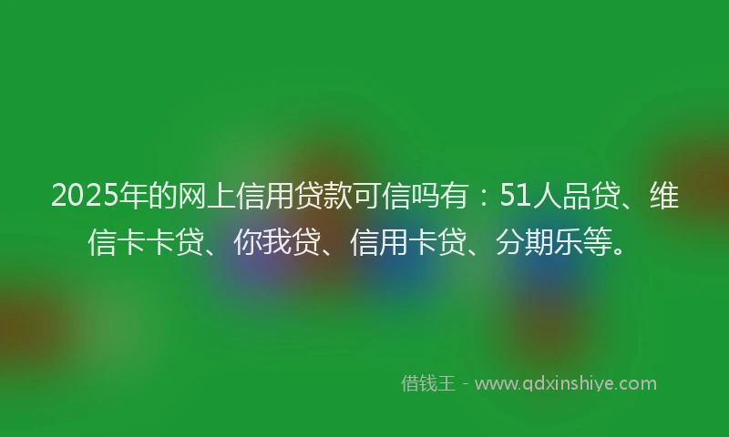 2025年的网上信用贷款可信吗有：51人品贷、维信卡卡贷、你我贷、信用卡贷、分期乐等。