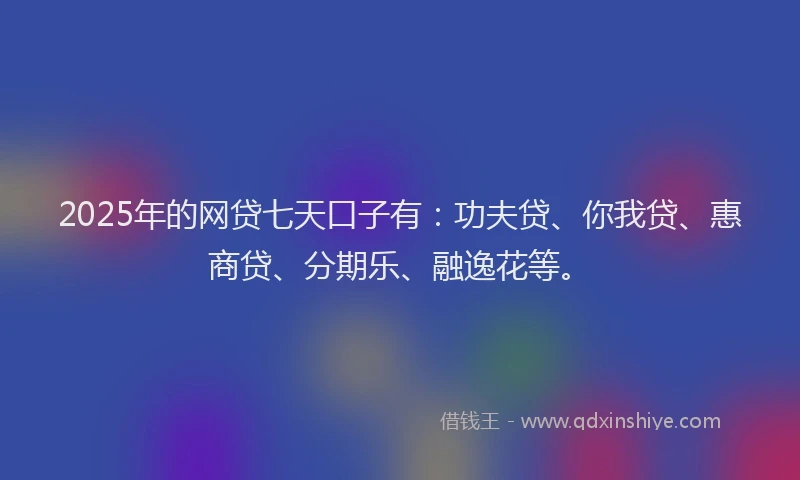 2025年的网贷七天口子有：功夫贷、你我贷、惠商贷、分期乐、融逸花等。