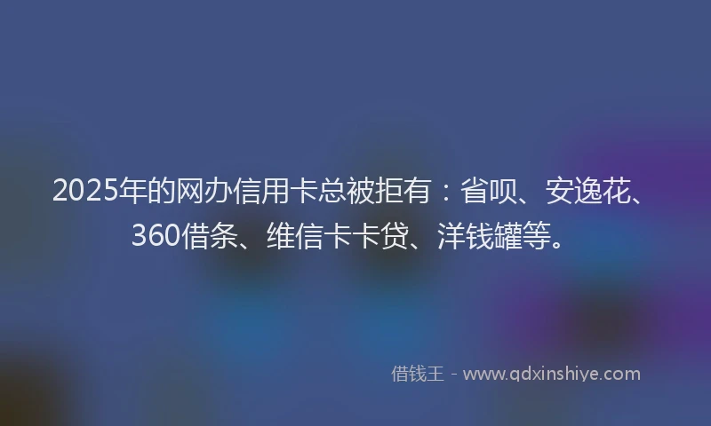 2025年的网办信用卡总被拒有：省呗、安逸花、360借条、维信卡卡贷、洋钱罐等。