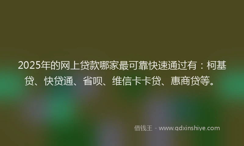 2025年的网上贷款哪家最可靠快速通过有：柯基贷、快贷通、省呗、维信卡卡贷、惠商贷等。