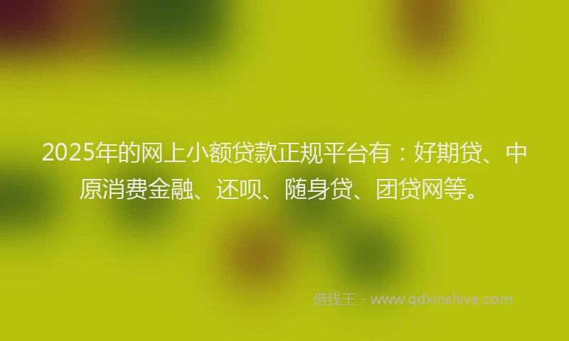 2025年的网上小额贷款正规平台有：好期贷、中原消费金融、还呗、随身贷、团贷网等。