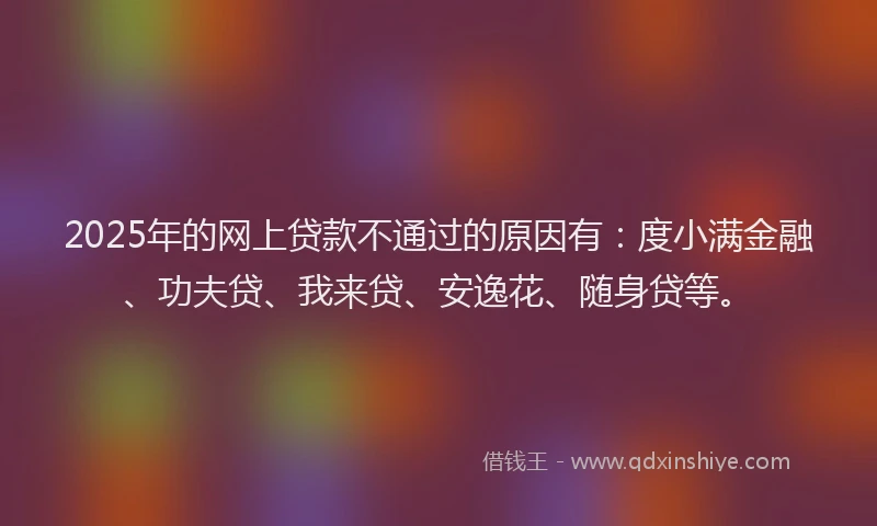 2025年的网上贷款不通过的原因有：度小满金融、功夫贷、我来贷、安逸花、随身贷等。