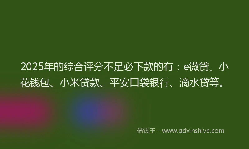 2025年的综合评分不足必下款的有：e微贷、小花钱包、小米贷款、平安口袋银行、滴水贷等。