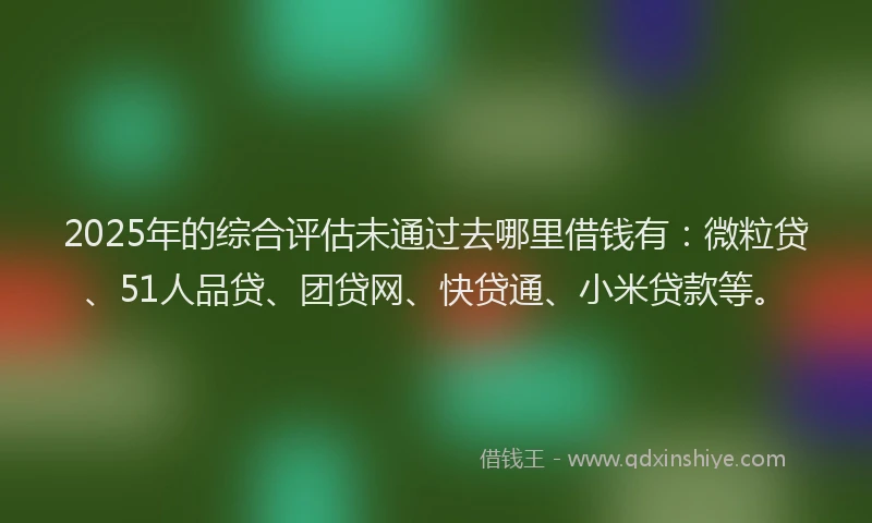 2025年的综合评估未通过去哪里借钱有：微粒贷、51人品贷、团贷网、快贷通、小米贷款等。