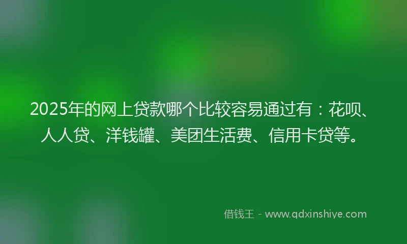 2025年的网上贷款哪个比较容易通过有：花呗、人人贷、洋钱罐、美团生活费、信用卡贷等。
