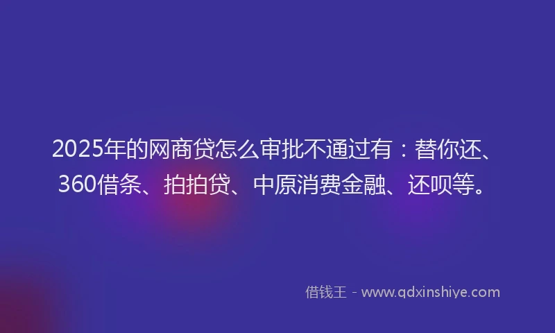 2025年的网商贷怎么审批不通过有：替你还、360借条、拍拍贷、中原消费金融、还呗等。
