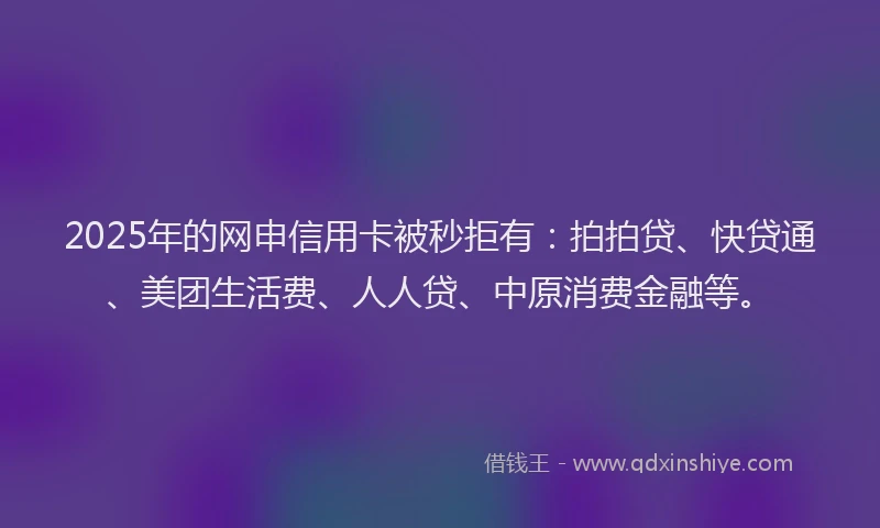 2025年的网申信用卡被秒拒有：拍拍贷、快贷通、美团生活费、人人贷、中原消费金融等。