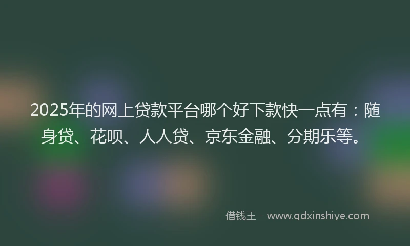 2025年的网上贷款平台哪个好下款快一点有：随身贷、花呗、人人贷、京东金融、分期乐等。