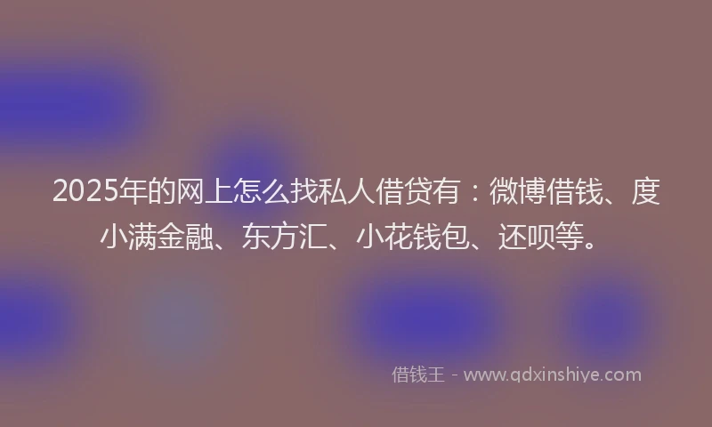 2025年的网上怎么找私人借贷有：微博借钱、度小满金融、东方汇、小花钱包、还呗等。