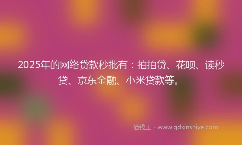 2025年的网络贷款秒批有：拍拍贷、花呗、读秒贷、京东金融、小米贷款等。