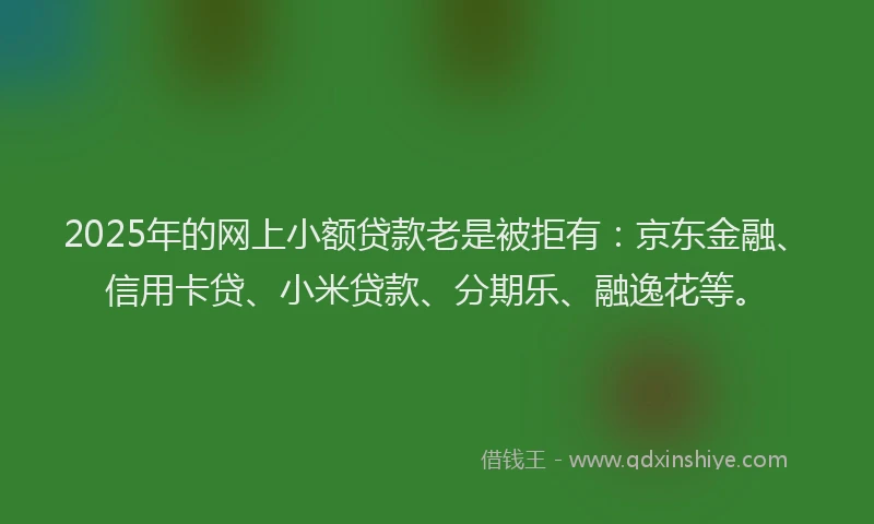 2025年的网上小额贷款老是被拒有：京东金融、信用卡贷、小米贷款、分期乐、融逸花等。