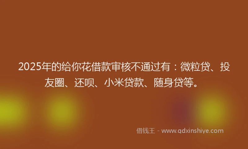 2025年的给你花借款审核不通过有：微粒贷、投友圈、还呗、小米贷款、随身贷等。