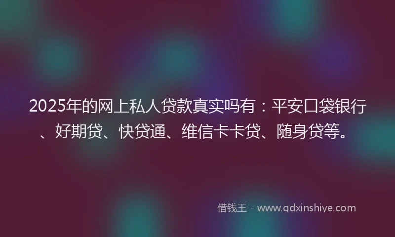 2025年的网上私人贷款真实吗有：平安口袋银行、好期贷、快贷通、维信卡卡贷、随身贷等。