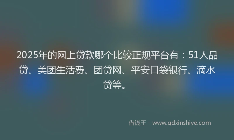 2025年的网上贷款哪个比较正规平台有：51人品贷、美团生活费、团贷网、平安口袋银行、滴水贷等。