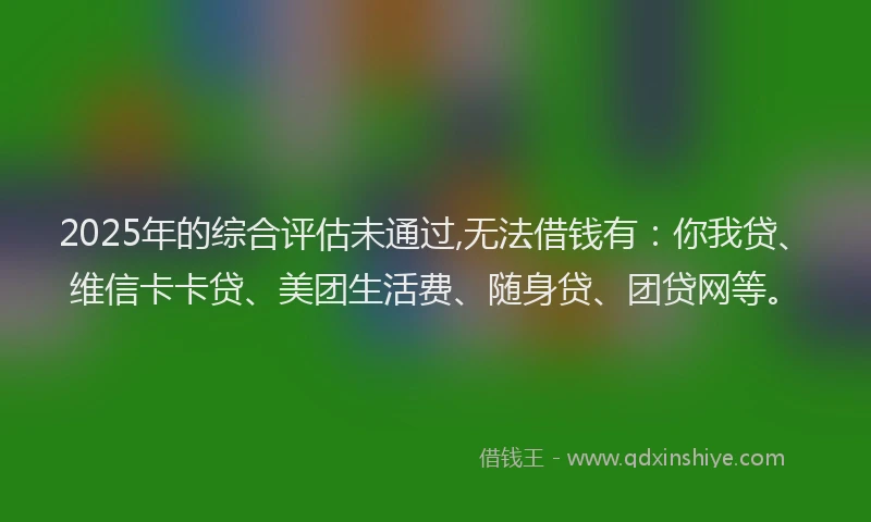 2025年的综合评估未通过,无法借钱有：你我贷、维信卡卡贷、美团生活费、随身贷、团贷网等。