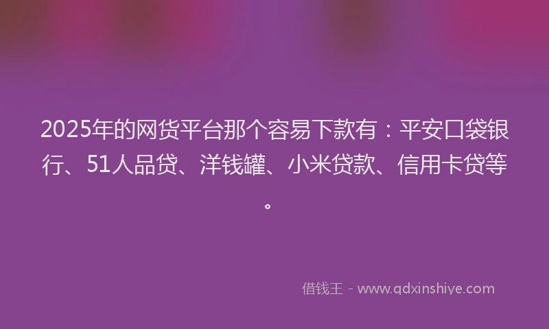 2025年的网货平台那个容易下款有：平安口袋银行、51人品贷、洋钱罐、小米贷款、信用卡贷等。