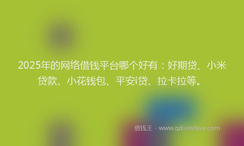 2025年的网络借钱平台哪个好有:好期贷、小米贷款、小花钱包、平安i贷、拉卡拉等。