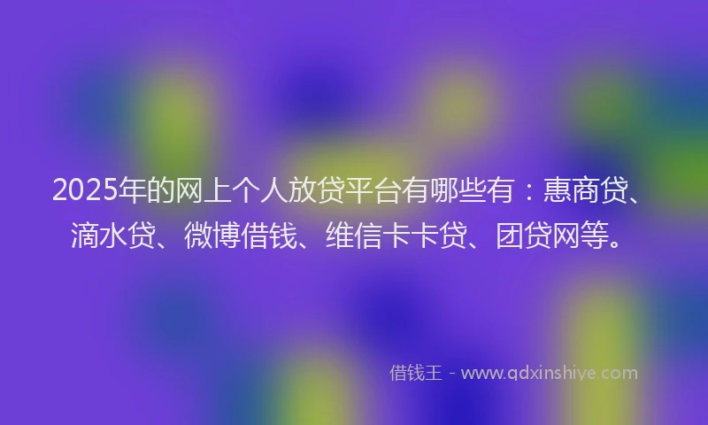 2025年的网上个人放贷平台有哪些有：惠商贷、滴水贷、微博借钱、维信卡卡贷、团贷网等。