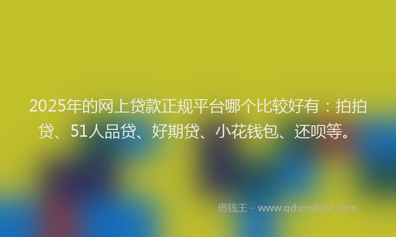 2025年的网上贷款正规平台哪个比较好有：拍拍贷、51人品贷、好期贷、小花钱包、还呗等。