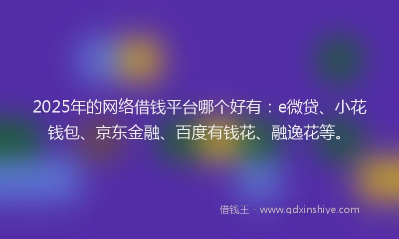 2025年的网络借钱平台哪个好有：e微贷、小花钱包、京东金融、百度有钱花、融逸花等。