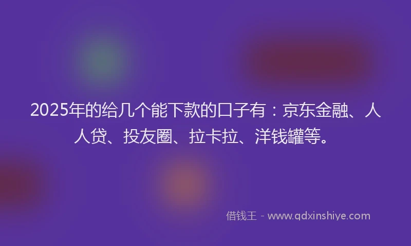 2025年的给几个能下款的口子有：京东金融、人人贷、投友圈、拉卡拉、洋钱罐等。