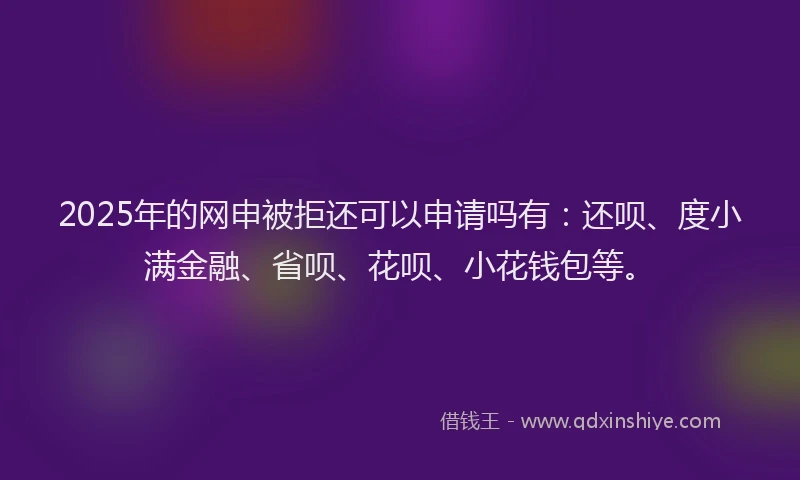 2025年的网申被拒还可以申请吗有：还呗、度小满金融、省呗、花呗、小花钱包等。