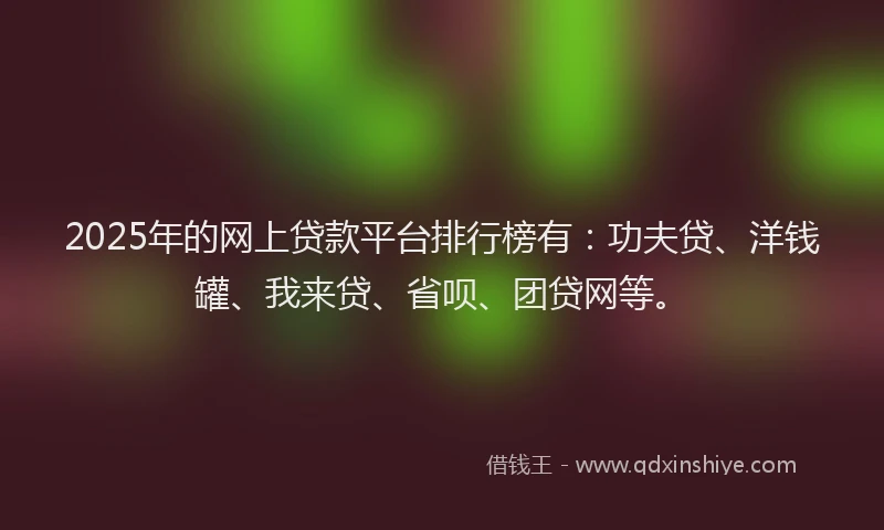 2025年的网上贷款平台排行榜有：功夫贷、洋钱罐、我来贷、省呗、团贷网等。