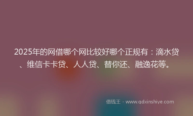 2025年的网借哪个网比较好哪个正规有：滴水贷、维信卡卡贷、人人贷、替你还、融逸花等。