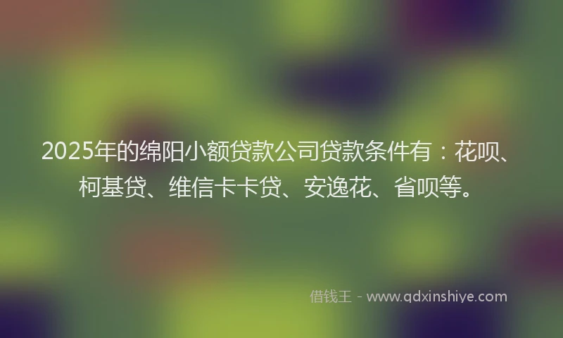 2025年的绵阳小额贷款公司贷款条件有：花呗、柯基贷、维信卡卡贷、安逸花、省呗等。