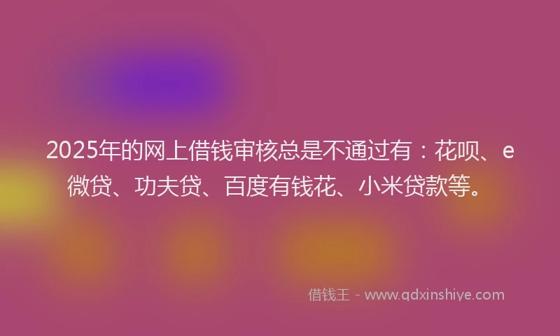 2025年的网上借钱审核总是不通过有：花呗、e微贷、功夫贷、百度有钱花、小米贷款等。