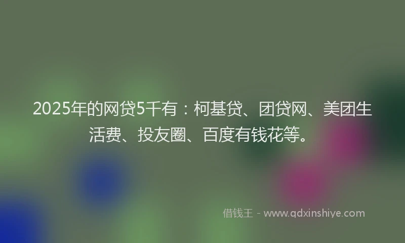 2025年的网贷5千有：柯基贷、团贷网、美团生活费、投友圈、百度有钱花等。