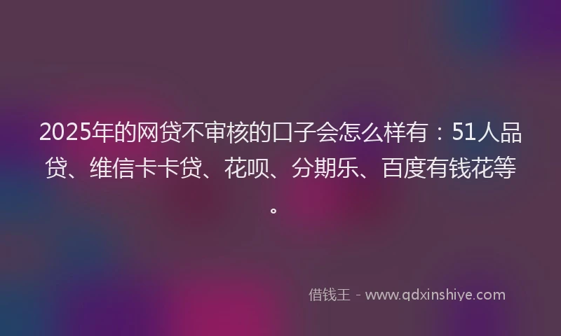 2025年的网贷不审核的口子会怎么样有：51人品贷、维信卡卡贷、花呗、分期乐、百度有钱花等。