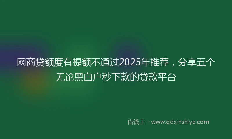 网商贷额度有提额不通过2025年推荐，分享五个无论黑白户秒下款的贷款平台