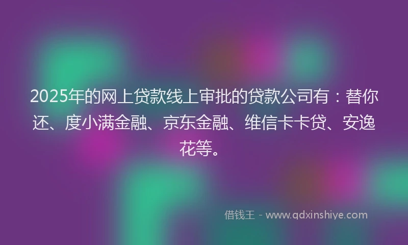 2025年的网上贷款线上审批的贷款公司有：替你还、度小满金融、京东金融、维信卡卡贷、安逸花等。