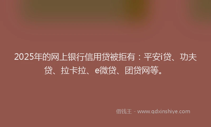 2025年的网上银行信用贷被拒有：平安i贷、功夫贷、拉卡拉、e微贷、团贷网等。