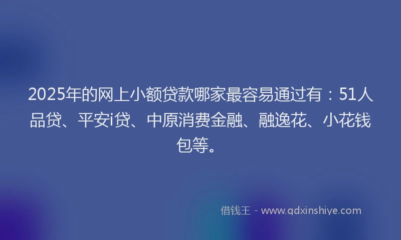 2025年的网上小额贷款哪家最容易通过有：51人品贷、平安i贷、中原消费金融、融逸花、小花钱包等。