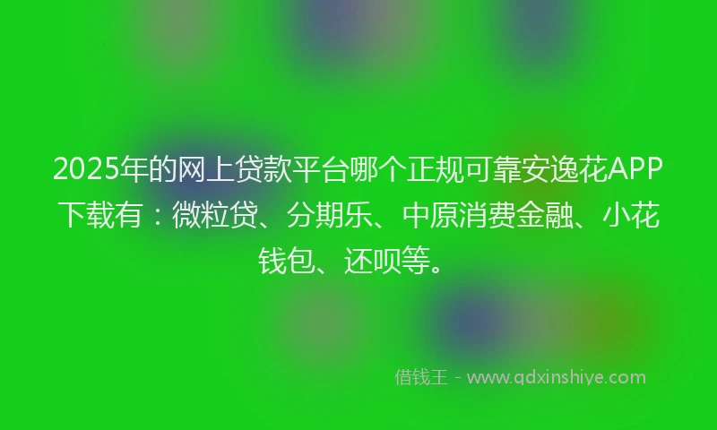 2025年的网上贷款平台哪个正规可靠安逸花APP下载有：微粒贷、分期乐、中原消费金融、小花钱包、还呗等。