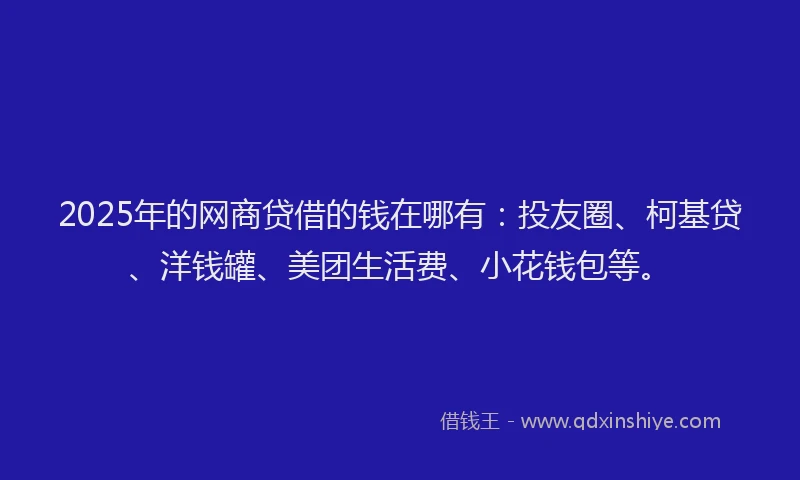 2025年的网商贷借的钱在哪有：投友圈、柯基贷、洋钱罐、美团生活费、小花钱包等。