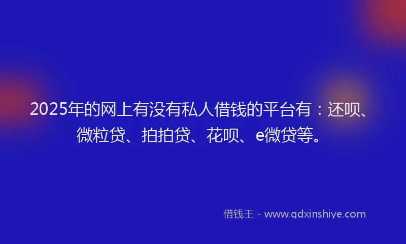 2025年的网上有没有私人借钱的平台有：还呗、微粒贷、拍拍贷、花呗、e微贷等。