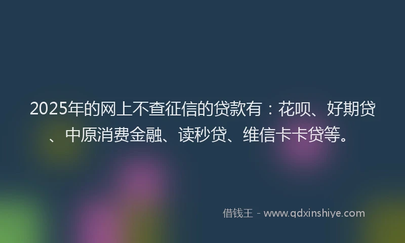 2025年的网上不查征信的贷款有：花呗、好期贷、中原消费金融、读秒贷、维信卡卡贷等。