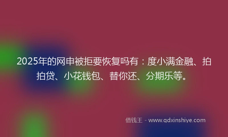 2025年的网申被拒要恢复吗有：度小满金融、拍拍贷、小花钱包、替你还、分期乐等。
