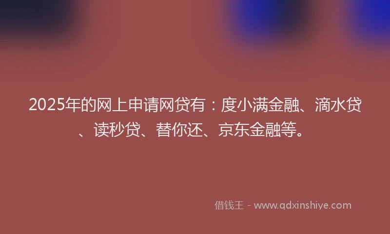 2025年的网上申请网贷有：度小满金融、滴水贷、读秒贷、替你还、京东金融等。