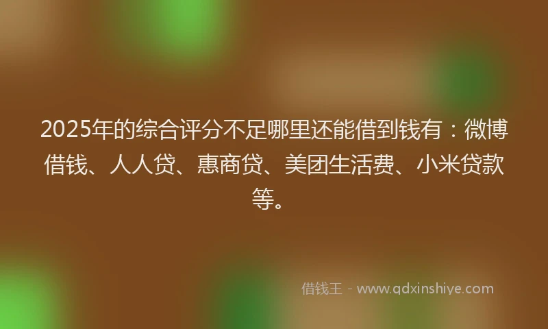 2025年的综合评分不足哪里还能借到钱有：微博借钱、人人贷、惠商贷、美团生活费、小米贷款等。
