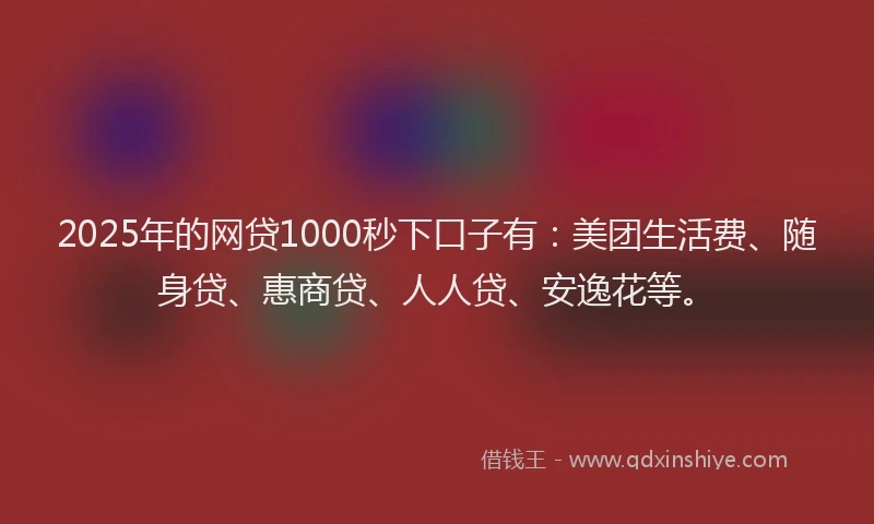 2025年的网贷1000秒下口子有：美团生活费、随身贷、惠商贷、人人贷、安逸花等。