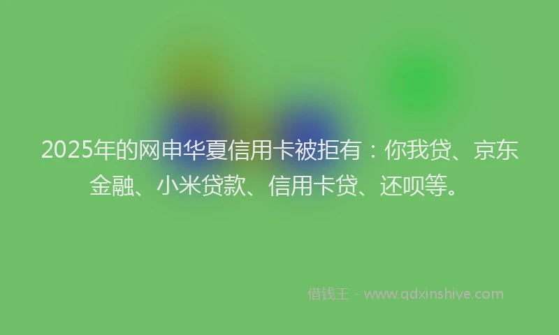 2025年的网申华夏信用卡被拒有：你我贷、京东金融、小米贷款、信用卡贷、还呗等。