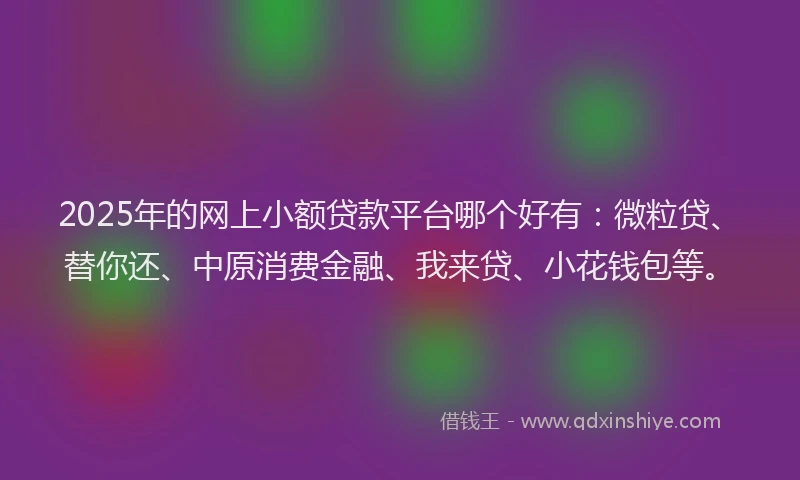 2025年的网上小额贷款平台哪个好有：微粒贷、替你还、中原消费金融、我来贷、小花钱包等。