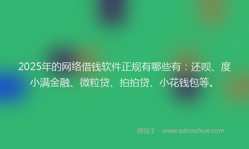 2025年的网络借钱软件正规有哪些有：还呗、度小满金融、微粒贷、拍拍贷、小花钱包等。