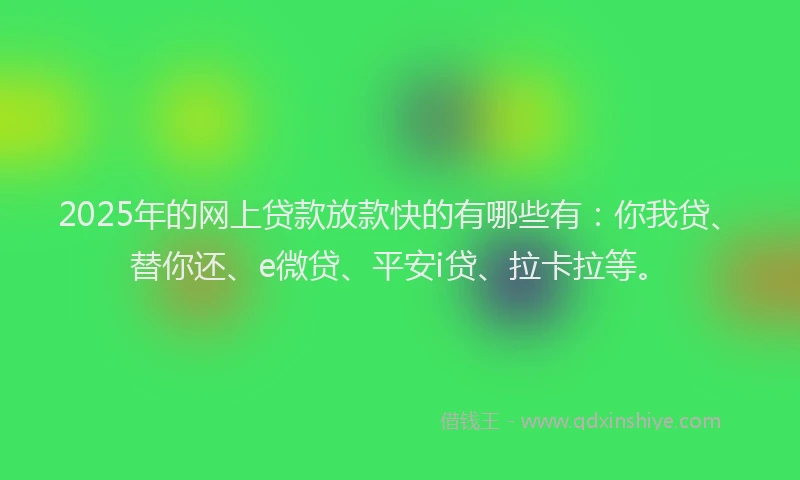 2025年的网上贷款放款快的有哪些有：你我贷、替你还、e微贷、平安i贷、拉卡拉等。