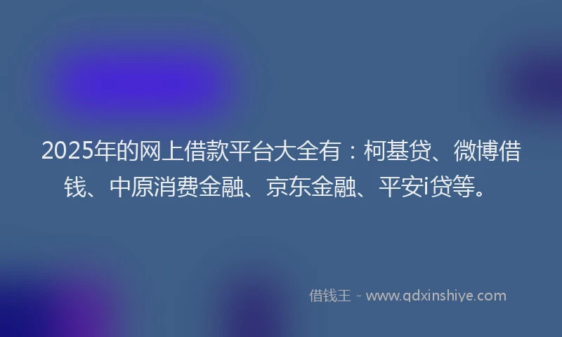 2025年的网上借款平台大全有：柯基贷、微博借钱、中原消费金融、京东金融、平安i贷等。