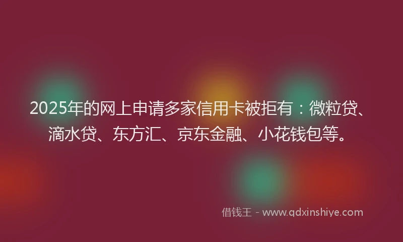 2025年的网上申请多家信用卡被拒有：微粒贷、滴水贷、东方汇、京东金融、小花钱包等。
